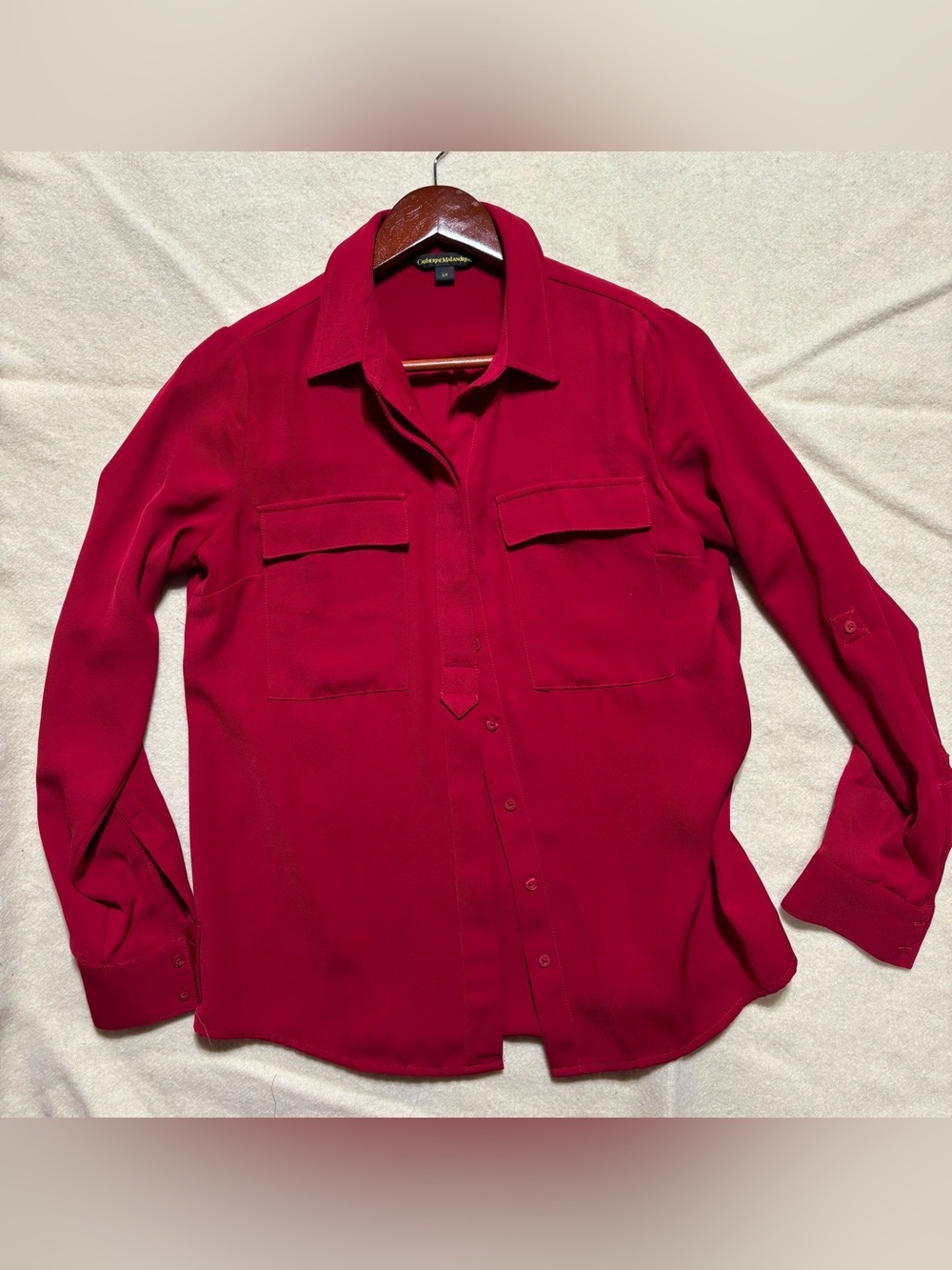 Catherine Malandrino Red Utility Button Front Blouse Women’s Small Roll Tab